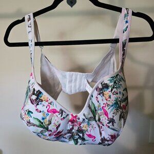 Cacique (Lane Bryant) White Floral Striped Underwire Bra 46DD